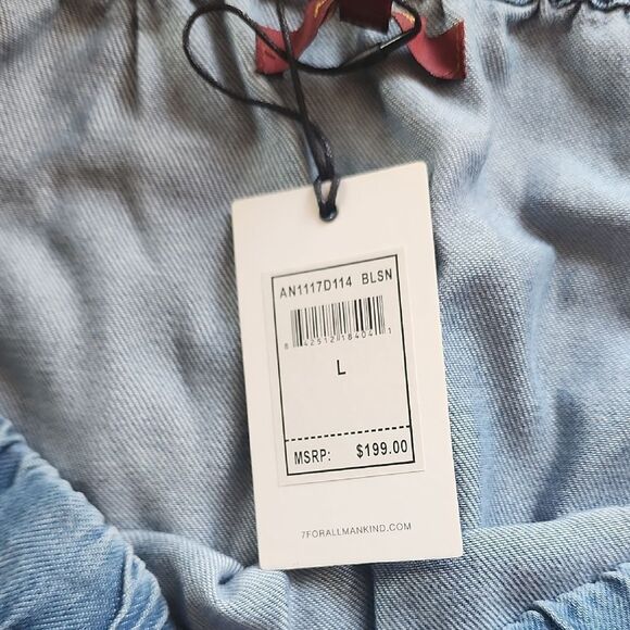 7 For All Mankind Denim Off-Shoulder Blouse - Picture 3 of 5